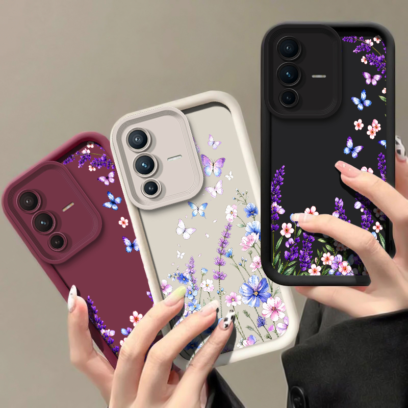 Vivo V40 - เคสโทรศัพท์ลายผีเสื้อลายลาเวนเดอร์ สำหรับ Vivo V70 FE V60
